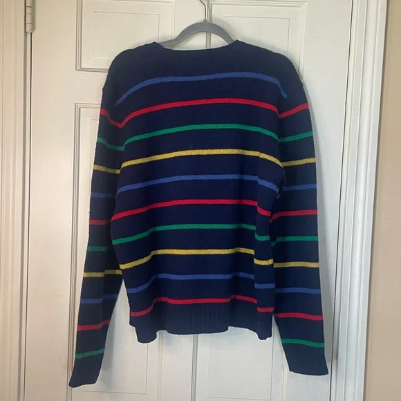 Polo Ralph Lauren Sweater Navy Striped Lambswool Sz XL Colorful Preppy Vintage - Picture 4 of 6